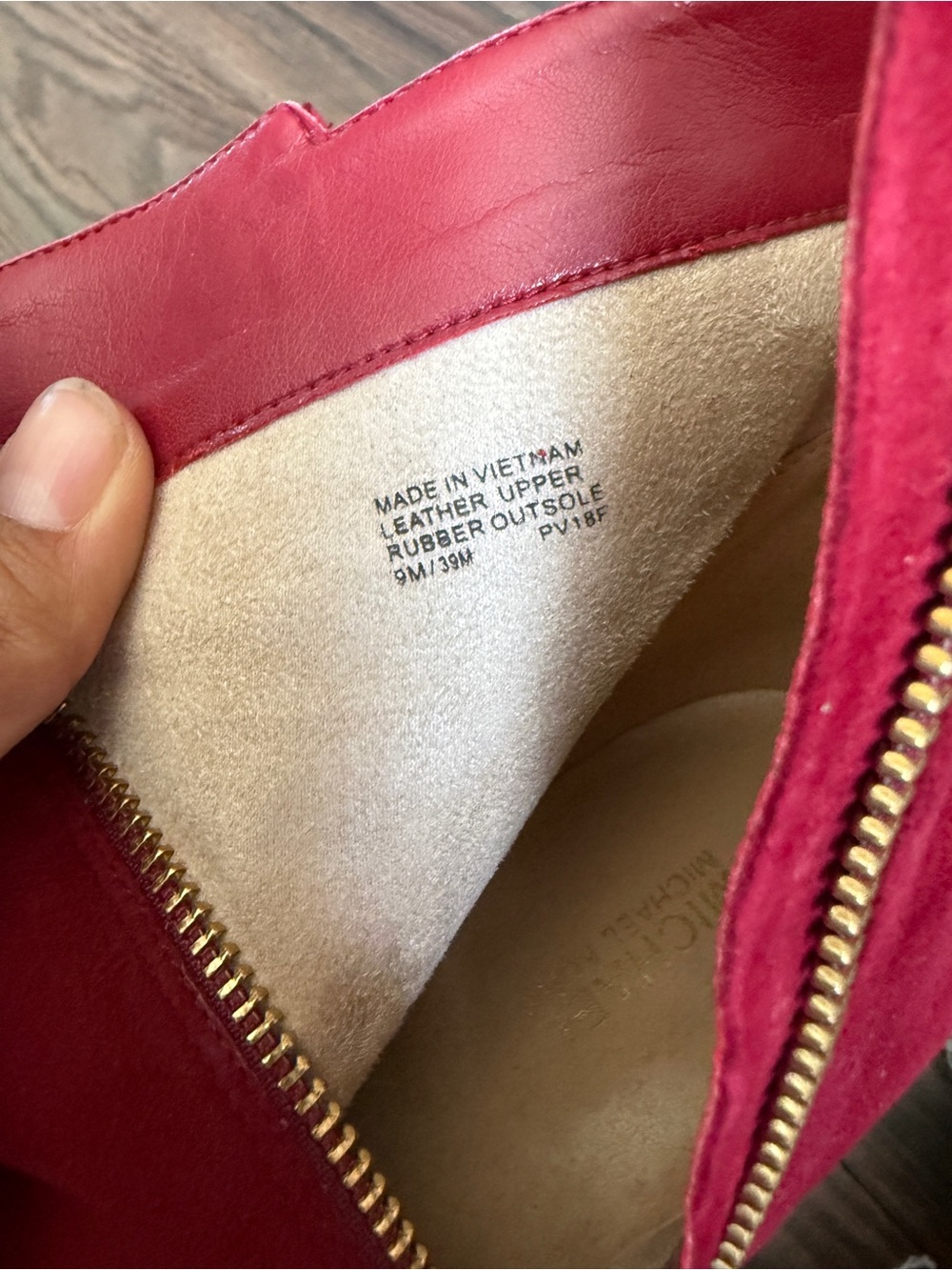 NWOT Michael Kors Red Suede Pointed Ankle Booties with Gold Zipper - Picture 2 of 6